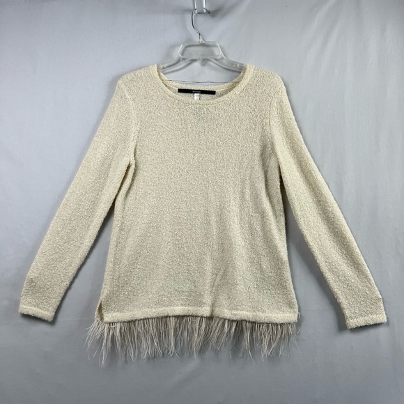 Kensie Sweaters - Kensie Sweater Womens Medium Pullover Textured Fringed Trim Long Sleeve